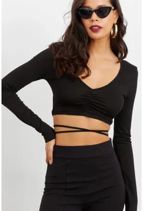 Kadın Siyah Yırtmaçlı Pantolon BK1528