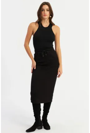 Kadın Siyah Yırtmaçlı Sweat Etek TF24