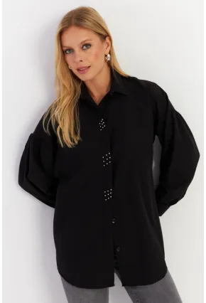 Kadın Siyah Zımbalı Gömlek MASF08