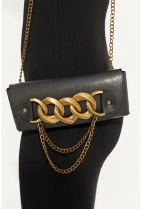 Kadın Siyah Zincir Aksesuarlı Bel Çantası BE692