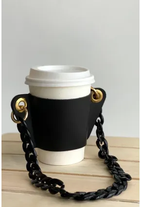Kadın Siyah Zincir Askılı Bardaklık BE627