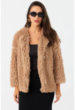 Kadın Sütlü Kahve Astarlı Peluş Kürk CO100