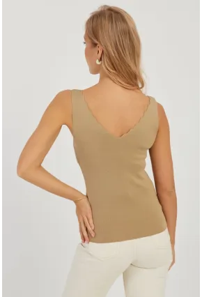 Kadın Sütlü Kahve Merdiven Yaka Triko Bluz YV83