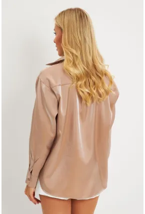 Kadın Sütlü Kahve Parlak Gömlek QRS8022