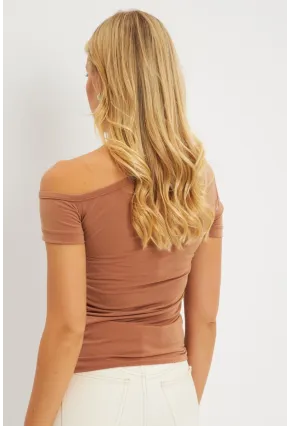 Kadın Taba Asimetrik Yaka Büzgüllü Bluz DMR332