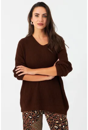 Kadın Tarçın V Yaka Salaş Triko Bluz SMT158