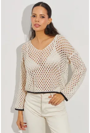 Kadın Taş Ajurlu Triko Bluz YV138