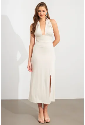 Kadın Taş Bağlamalı Sırt Dekolteli Maxi Elbise UG2003