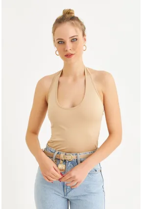 Kadın Taş Boyun Askılı Crop Bluz TF69