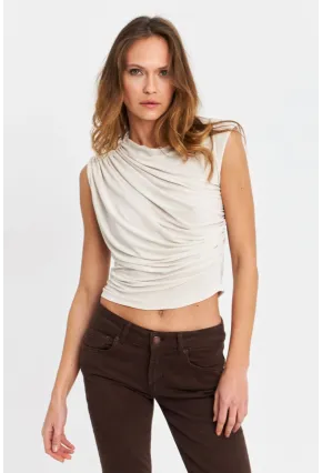 Kadın Taş Büzgülü Kolsuz Bluz LPP1205-90