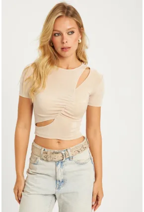 Kadın Taş Büzgülü Pencereli Bluz AYD330