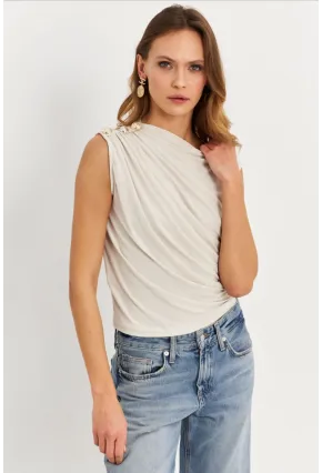 Kadın Taş Düğme Detaylı Büzgülü Bluz LPP1205-1