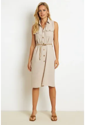 Kadın Taş Kemerli Gömlek Midi Elbise SGT404