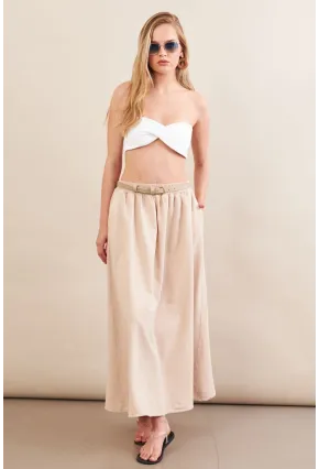 Kadın Taş Keten Cepli Midi Etek RSP4440