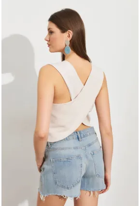 Kadın Taş Keten Yelek ELT1040