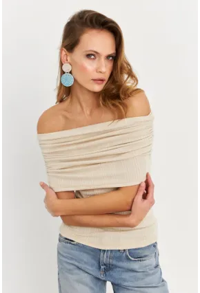 Kadın Taş Kolsuz Madonna Yaka Bluz TF51