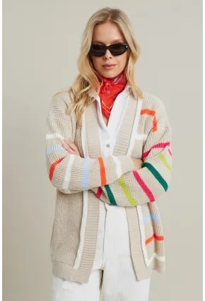 Kadın Taş-Multi Çizgili Triko Hırka MSMT2427