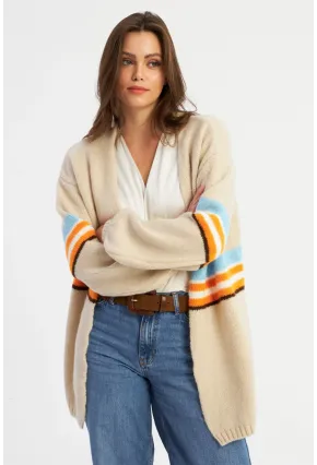 Kadın Taş Renk Çizgili Hırka SMT2429