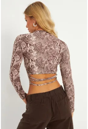 Kadın Taş Sırtı Detaylı Yılan Desenli Bluz GÇ179
