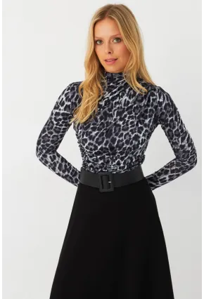 Kadın Taş-Siyah Büzgülü Desenli Bluz MDMR358-1