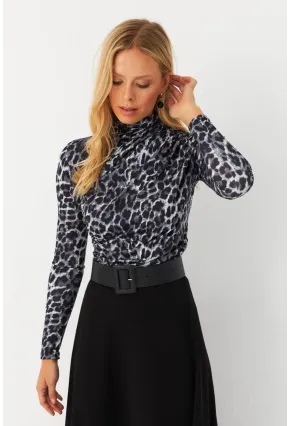 Kadın Taş-Siyah Büzgülü Desenli Bluz MDMR358-1