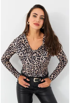 Kadın Taş-Siyah Degaje Yaka Leopar Bluz LPP1234
