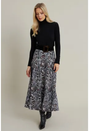 Kadın Taş-Siyah Desenli Çan Etek LON3007