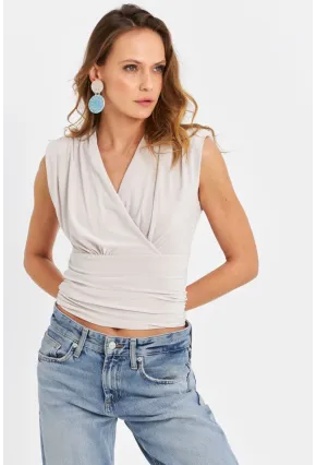 Kadın Taş Vatkalı Kruvaze Bluz MTK13213