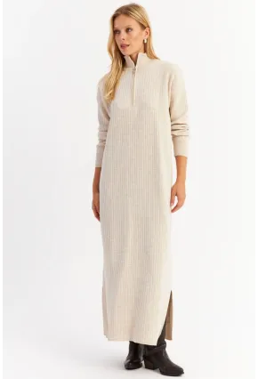 Kadın Taş Yakası Fermuarlı Triko Maxi Elbise MNUV10