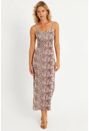 Kadın Taş Yılan Desenli Maxi Elbise MEN2052