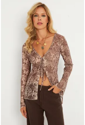 Kadın Taş Yılan Desenli Tül  Bluz GÇ175