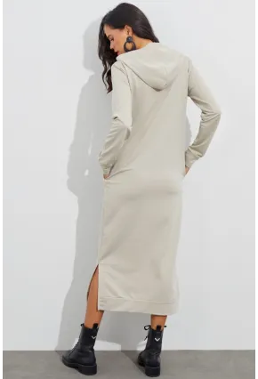 Kadın Taş Yırtmaçlı Kapüşonlu Maxi Elbise EY1111