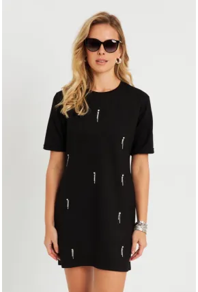 Kadın Taşlı Mini Elbise Siyah ST831