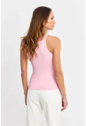 Kadın Toz-Pembe Düğme Detaylı Kolsuz Kaşkorse Bluz TF55