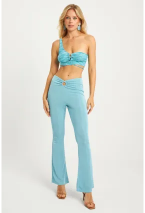 Kadın Turkuaz Simli İspanyol Pantolon TH1113