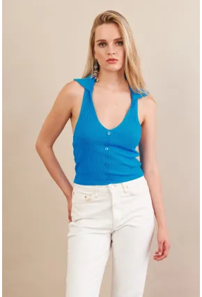 Kadın Turkuaz Sırtı Açık Bluz ZH01-90