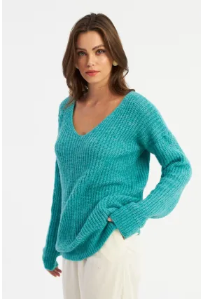 Kadın Turkuaz Triko Uzun Bluz YİL556