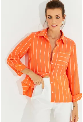 Kadın Turuncu Çizgili Gömlek ZER400