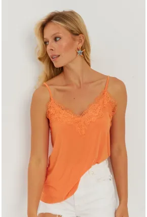 Kadın Turuncu Dantel Detaylı Atlet AYD265