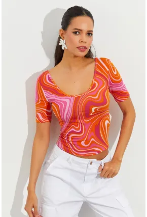 Kadın Turuncu Desenli Bluz LPP1224