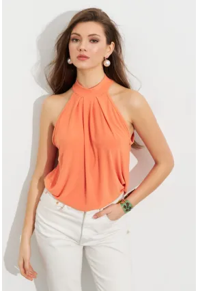 Kadın Turuncu Halter Yaka Desenli Bluz LPP1273