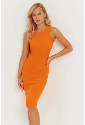 Kadın Turuncu Kaşkorse Midi Elbise CG330