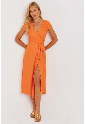 Kadın Turuncu Kruvaze Midi Elbise EY2781