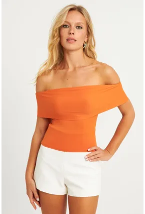 Kadın Turuncu Madonna Yaka Bluz CY340