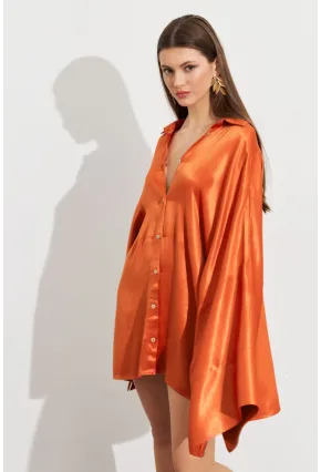 Kadın Turuncu Oversize Gömlek ROP106
