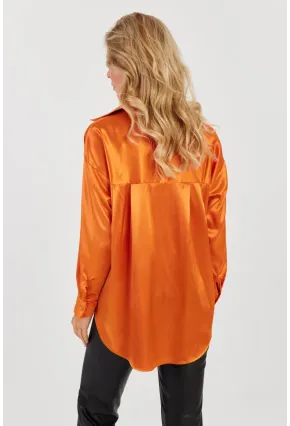 Kadın Turuncu Saten Gömlek SF2537