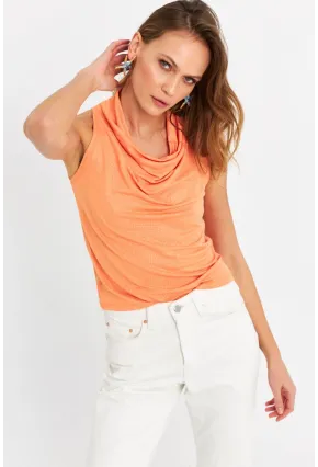 Kadın Turuncu Sırt Pencereli Desenli Bluz LPP1021