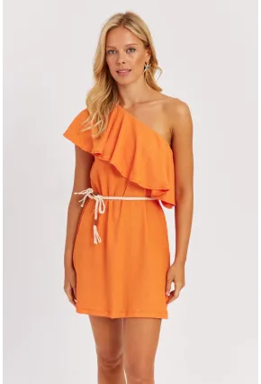 Kadın Turuncu Tek Omuz Mini Elbise EY2778