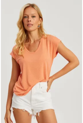 Kadın Turuncu V Yaka Simli Bluz RX436