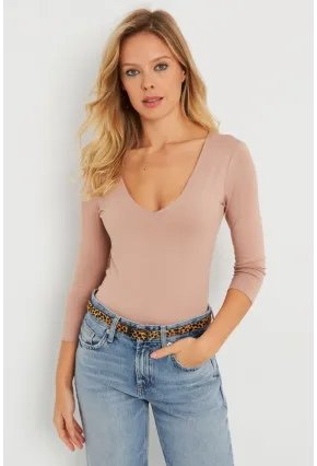 Kadın V Yaka Bluz Pudra AYD279